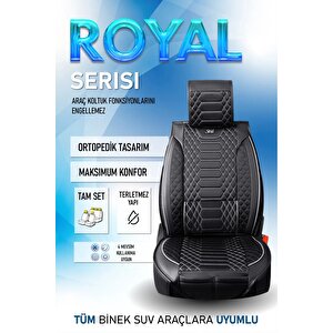 Mercedes B Serisi Lüx Deri Oto Koltuk Kılıfı Ön Arka Takım Set Royal Serisi Si̇yah Beyaz Siyah - Beyaz