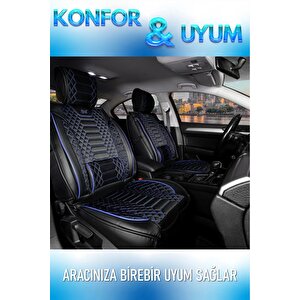 Seat Arona Lüx Deri Oto Koltuk Kılıfı Ön Arka Takım Set Royal Serisi Si̇yah Mavi̇ Siyah - Mavi