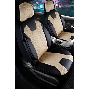 Ford Fusion Lüx Deri Detaylı Oto Koltuk Kılıfı Ön Arka Takım Cyrus Bej Si̇yah