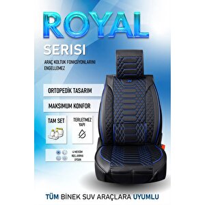 Kia X Ceed Lüx Deri Oto Koltuk Kılıfı Ön Arka Takım Set Royal Serisi Si̇yah Mavi̇ Siyah - Mavi