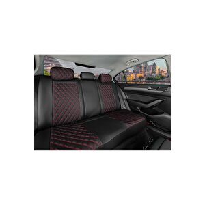 Seat Cordoba Lüx Yarı Deri Oto Koltuk Kılıfı Ön Arka Takım Set İst Serisi Si̇yah Kirmizi Siyah - Kırmızı