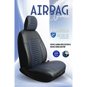 Seat İbiza Yeni̇ Lüx Deri Oto Koltuk Kılıfı Ön Arka Takım Set Exclusive Si̇yah Mavi̇