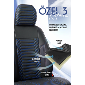 Citroen Xsara Lüx Deri Oto Koltuk Kılıfı Ön Arka Takım Set Exclusive Si̇yah Mavi̇