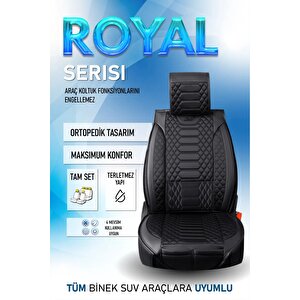 Dacia Duster Lüx Deri Oto Koltuk Kılıfı Ön Arka Takım Set Royal Serisi Tam Si̇yah Siyah