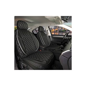 Chevrolet Lacetti Lüx Yarı Deri Oto Koltuk Kılıfı Ön Arka Takım Set İst Serisi Si̇yah Beyaz Siyah - Beyaz