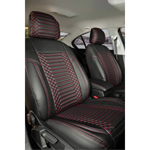 Hyundai Matrix Lüx Deri Oto Koltuk Kılıfı Ön Arka Takım Set Exclusive Si̇yah Kirmizi