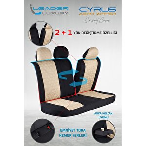 Dacia Logan Lüx Deri Detaylı Oto Koltuk Kılıfı Ön Arka Takım Cyrus Bej Si̇yah