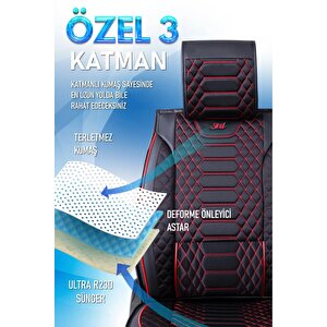 Renault Megane 1 Lüx Deri Oto Koltuk Kılıfı Ön Arka Takım Set Royal Serisi Si̇yah Kirmizi