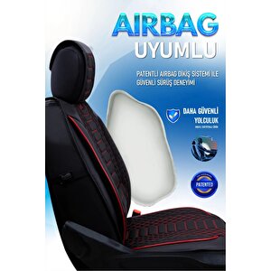 Renault Megane 1 Lüx Deri Oto Koltuk Kılıfı Ön Arka Takım Set Royal Serisi Si̇yah Kirmizi