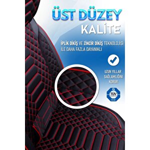 Renault Megane 1 Lüx Deri Oto Koltuk Kılıfı Ön Arka Takım Set Royal Serisi Si̇yah Kirmizi