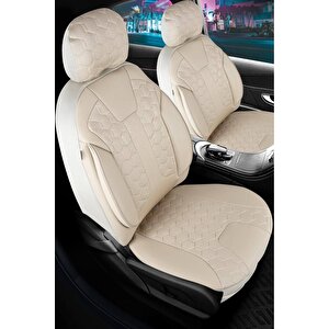 Opel Astra H Hb Lüx Deri Detaylı Oto Koltuk Kılıfı Ön Arka Takım Cyrus Bej Bej
