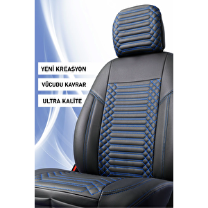 Bmw 5 Serisi 530 Lüx Deri Oto Koltuk Kılıfı Ön Arka Takım Set Exclusive Si̇yah Mavi̇