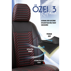 Citroen C3 Lüx Deri Oto Koltuk Kılıfı Ön Arka Takım Set Exclusive Si̇yah Kirmizi