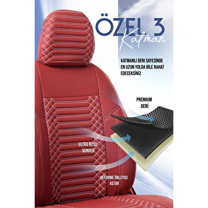 Opel Meriva Lüx Deri Oto Koltuk Kılıfı Ön Arka Takım Set Exclusive Bordo
