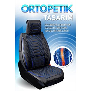 Ford Focus 2 Lüx Deri Oto Koltuk Kılıfı Ön Arka Takım Set Royal Serisi Si̇yah Mavi̇