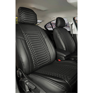 Hyundai İ10 Lüx Deri Oto Koltuk Kılıfı Ön Arka Takım Set Exclusive Tam Si̇yah Siyah