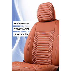 Peugeot 407 Lüx Deri Oto Koltuk Kılıfı Ön Arka Takım Set Exclusive Taba