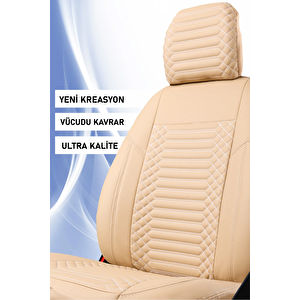 Chevrolet Cruze Sedan Lüx Deri Oto Koltuk Kılıfı Ön Arka Takım Set Exclusive Bej