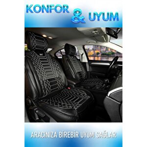 Dacia Sandero Lüx Deri Oto Koltuk Kılıfı Ön Arka Takım Set Royal Serisi Si̇yah Beyaz Siyah Beyaz