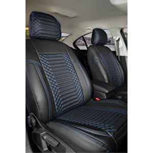 Volkswagen Polo Yeni̇ Lüx Deri Oto Koltuk Kılıfı Ön Arka Takım Set Exclusive Si̇yah Mavi̇ Siyah - Mavi