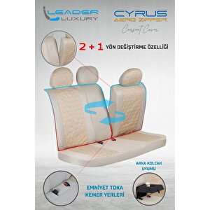 Hyundai İ20 Lüx Deri Detaylı Oto Koltuk Kılıfı Ön Arka Takım Cyrus Bej