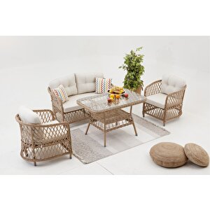Palm Alüminyum Rattan 2+1+1+Masa  Bahçe Balkon Oturma Grubu