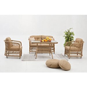 Palm Alüminyum Rattan 2+1+1+Masa  Bahçe Balkon Oturma Grubu MİNDER CAPPUCİNO RENKGELMEKTEDİR
