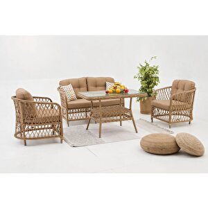Palm Alüminyum Rattan 2+1+1+Masa  Bahçe Balkon Oturma Grubu MİNDER CAPPUCİNO RENKGELMEKTEDİR