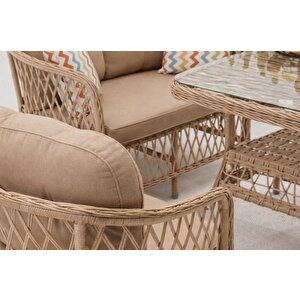 Palm Alüminyum Rattan 2+1+1+Masa  Bahçe Balkon Oturma Grubu MİNDER CAPPUCİNO RENKGELMEKTEDİR