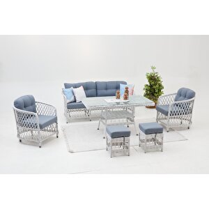 Palm Alüminyum Rattan  Oturma Grubu( 3+1+1+masa+ 2 Puf)