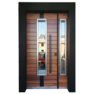 Ahşap Desenli Camlı Apartman Giriş Kapısı