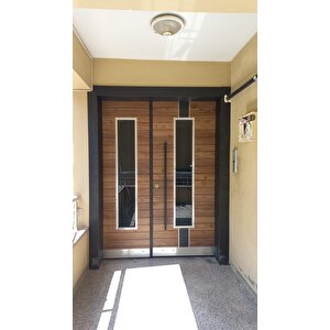 Ahşap Desenli Camlı Apartman Giriş Kapısı