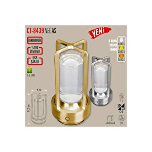 Cata Şarjlı Ledli Vegas Masa Lambası Krom 3 Renk Işık Abajur