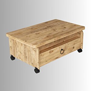 Serra Akıllı Sehpa Atlantik Çam Tekerlekli Açılır Kapanır 2 Çekmeceli Fonksiyonlu Tabela 90x60 Cm