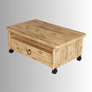 Serra Akıllı Sehpa Atlantik Çam Tekerlekli Açılır Kapanır 2 Çekmeceli Fonksiyonlu Tabela 90x60 Cm