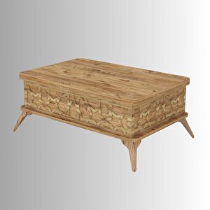 Zeren Akıllı Sehpa Lazer Desenli 4 Fonksiyonlu Atlantik Çam 90x39x60 Cm