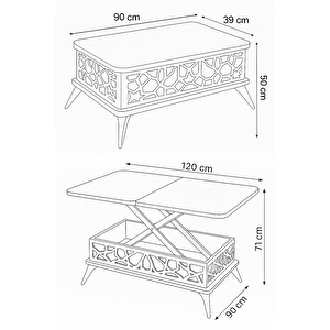 Zeren Akıllı Sehpa Lazer Desenli 4 Fonksiyonlu Atlantik Çam 90x39x60 Cm