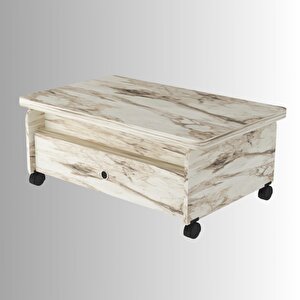 Serra Akıllı Sehpa Efes Mermer Desenli Tekerlekli Çift Çekmeceli 4 Kademe Fonksiyonlu 90x67 Cm