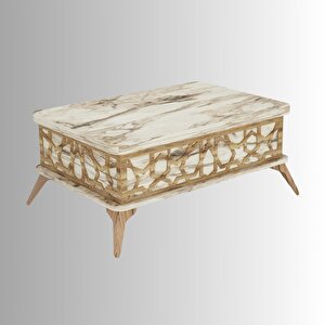 Zeren Akıllı Sehpa Efes Desenli Lazer Kesim Açılır Kapanır Fonksiyonlu Sehpa 90x60 Cm