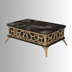 Zeren Akıllı Sehpa Siyah Mermer Desenli Lazer Kesim Detaylı 4 Farklı Kullanım 90x60 Cm