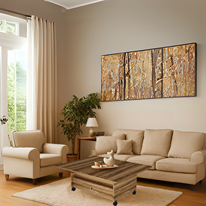 Serra Akıllı Sehpa Ceviz Tekerlekli Açılır Kapanır 2 Çekmeceli Fonksiyonlu Tabela 90x60 Cm
