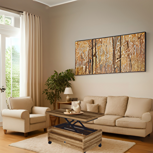 Serra Akıllı Sehpa Ceviz Tekerlekli Açılır Kapanır 2 Çekmeceli Fonksiyonlu Tabela 90x60 Cm