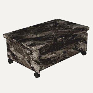 Serra Akıllı Sehpa Siyah Mermer Desenli 2 Çekmeceli Açılabilir Fonksiyonel Masa 90x67 Cm