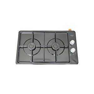 Gaz Kesme Emniyetli İkili Doğalgaz Uyumlu 2li Siyah Ocak Iki Gözlü Set Üstü Ocak 34,5 * 58,5 Cm.