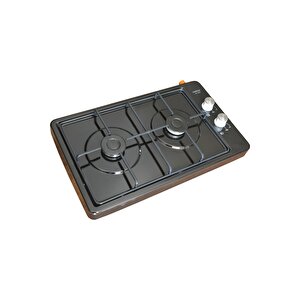 Gaz Kesme Emniyetli İkili Doğalgaz Uyumlu 2li Siyah Ocak Iki Gözlü Set Üstü Ocak 34,5 * 58,5 Cm.
