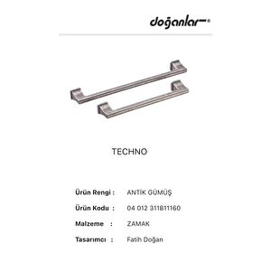 5 Adet Doğanlar Techno 160 Mm Mobilya Kulp Antik Gümüş