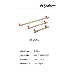 5 Adet Doğanlar Dragon 192 Mm Mobilya Kulp Antik Sarı Olifka