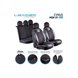 Seat İbiza Yeni̇ Lüx Deri Detaylı Oto Koltuk Kılıfı Ön Arka Takım Cyrus Si̇yah Kirmizi
