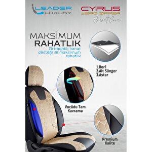 Jeep Compas Lüx Deri Detaylı Oto Koltuk Kılıfı Ön Arka Takım Cyrus Bej Si̇yah