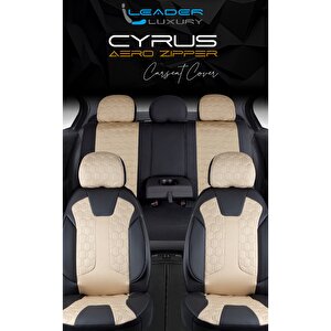 Honda Jazz Lüx Deri Detaylı Oto Koltuk Kılıfı Ön Arka Takım Cyrus Bej Si̇yah